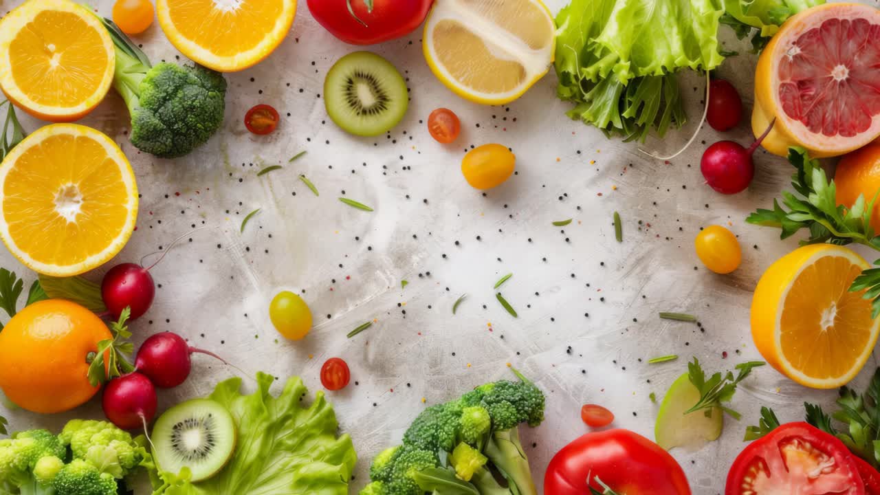 variedad de frutas y verduras frescas