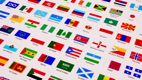 from close-up to zooming out of a picture of different flags of nations, states, tribes, and international organizations in the world