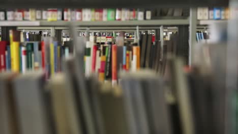 primer plano de libros en una biblioteca