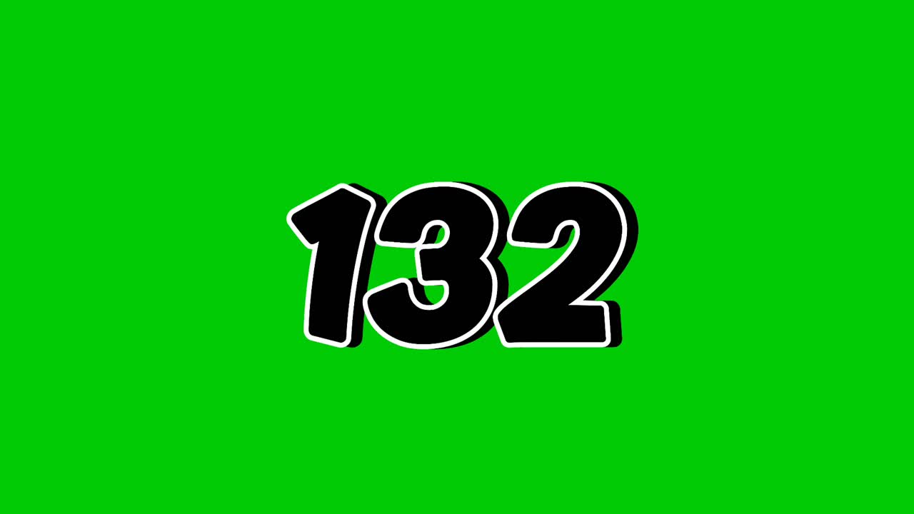 Number 132 Reveal Animation with Smoke Effect on Green Screen Black Cartoon Style Motion Graphic video Element