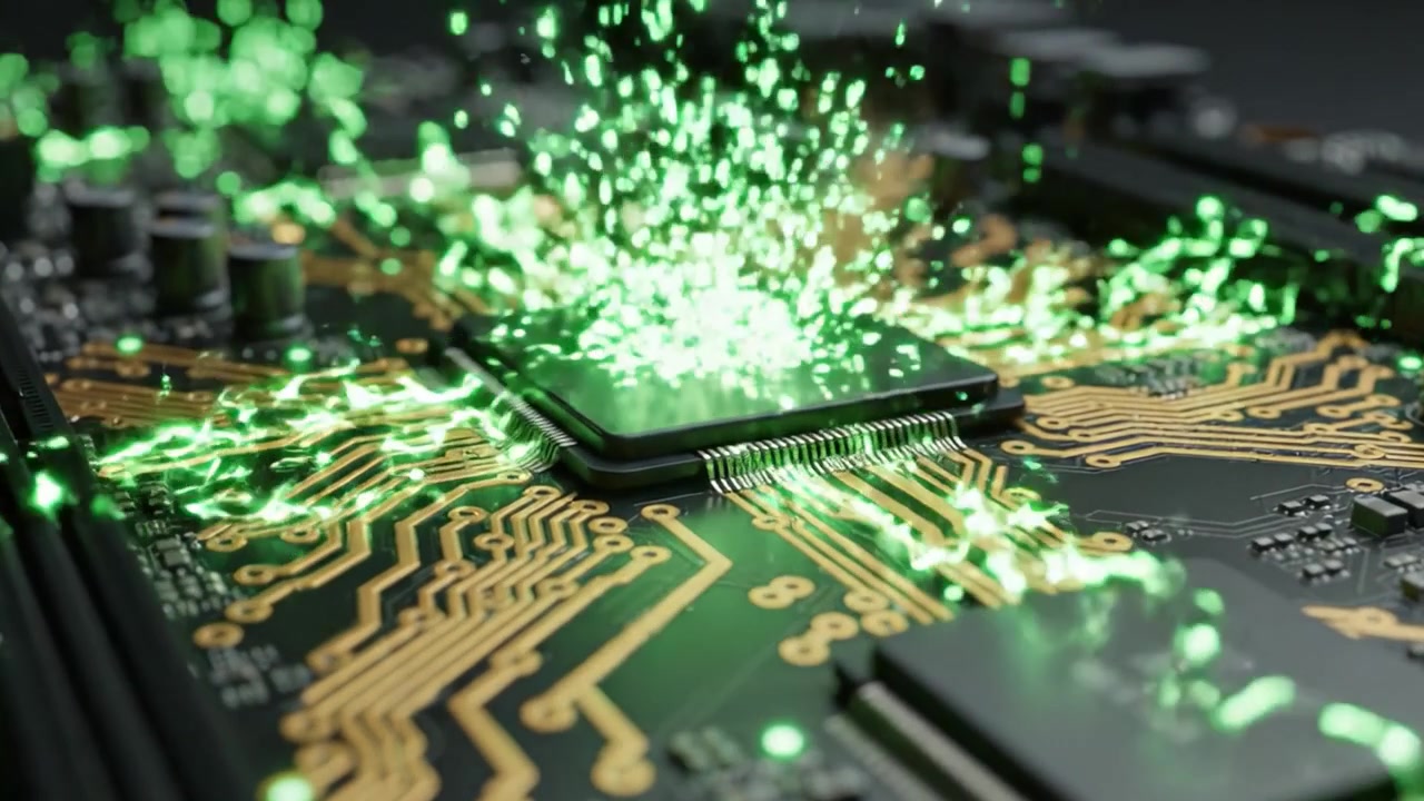 Exploring the Intricate Design and Functionality of a Modern Circuit Board Featuring Dual Processors and Vibrant Energy Flow Visuals