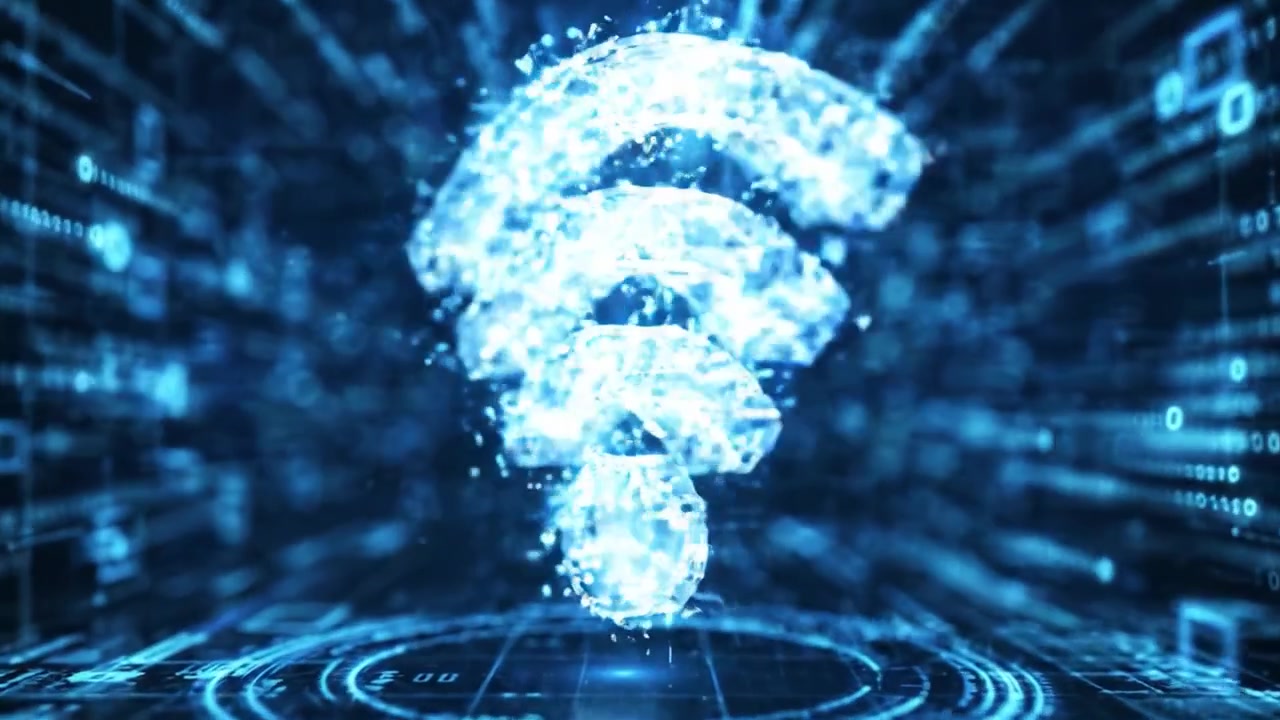Trasformazione dinamica della connettività digitale: un viaggio dallo streaming di dati astratti al simbolo iconico della comunicazione wireless.