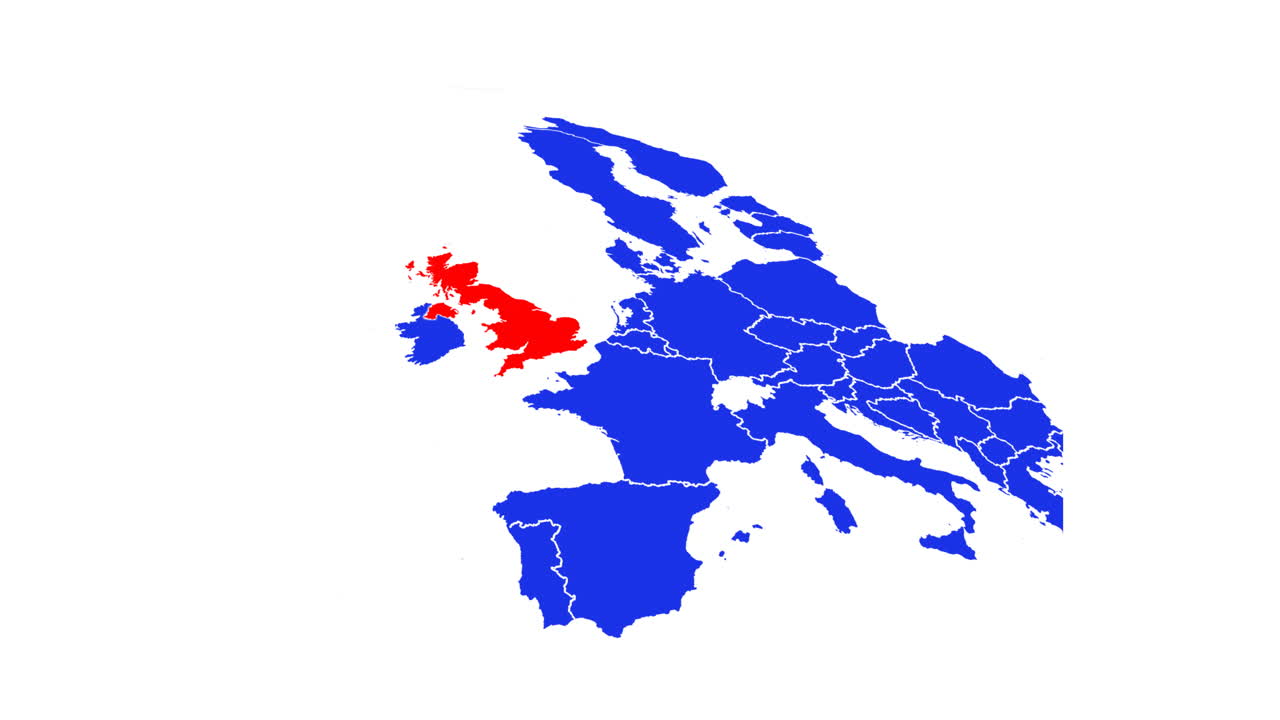 ヨーロッパの地図 アニメーション 白い背景に赤いイギリスと青いヨーロッパ