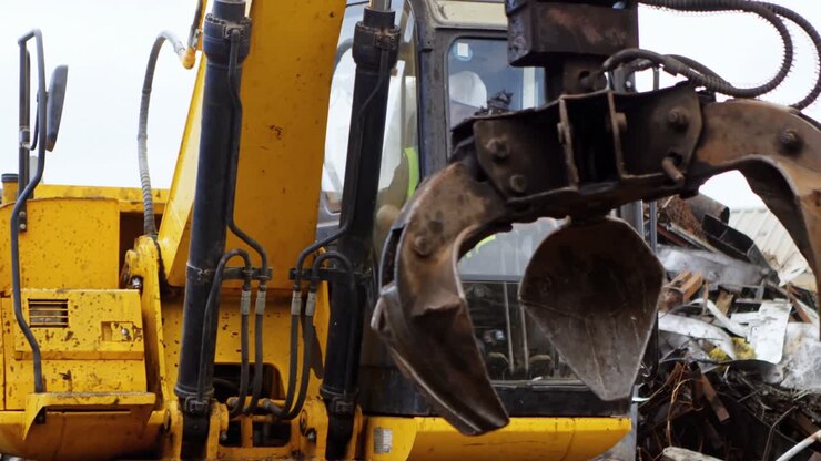 Male worker operating excavator machine 4k