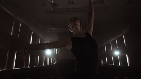 elegant ballet dancer in black tutu in studio with smoke. and backlit