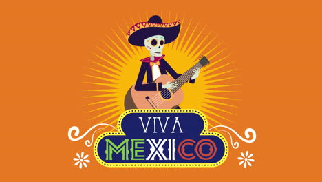 viva mexico animation with skull mariachi playing guitar