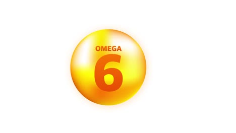 vitamin omega 6 with realistic drop on gray background. particles of vitamins in the middle. motion graphics.