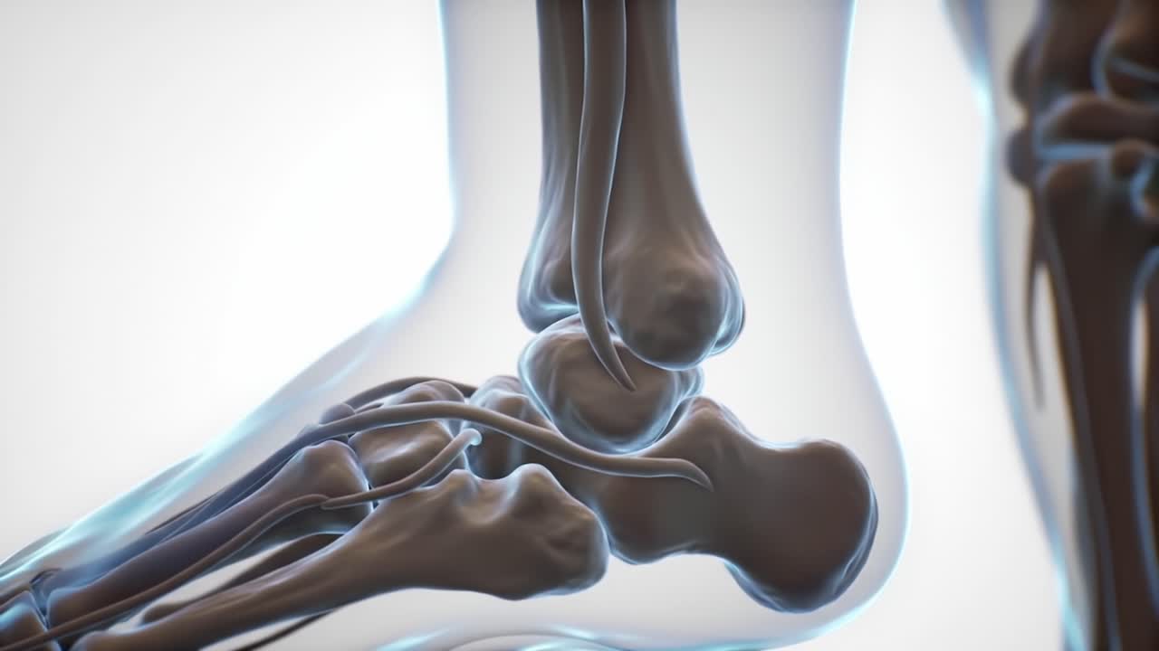 Detailed Anatomy of a Human Ankle Joint: A Close-Up View Illustrating the Intricate Structures of Bones and Tendons for Educational Purposes