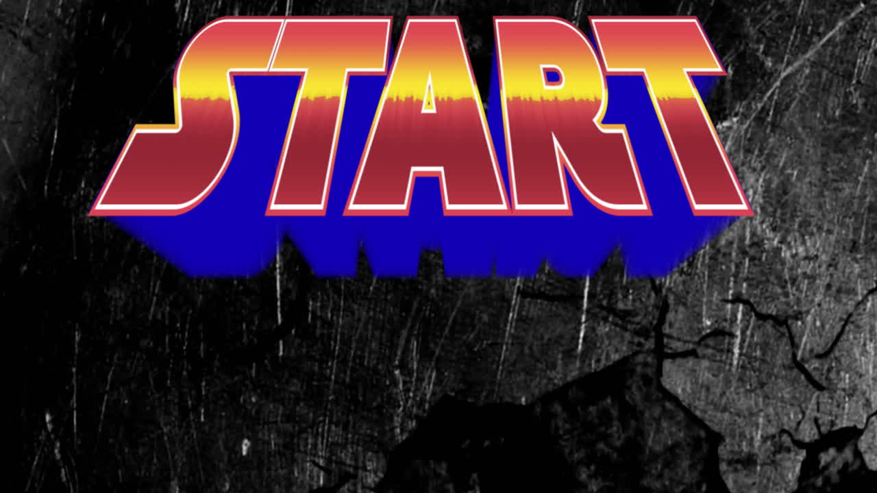 Gradient colors and textured dark background for bold START text animation