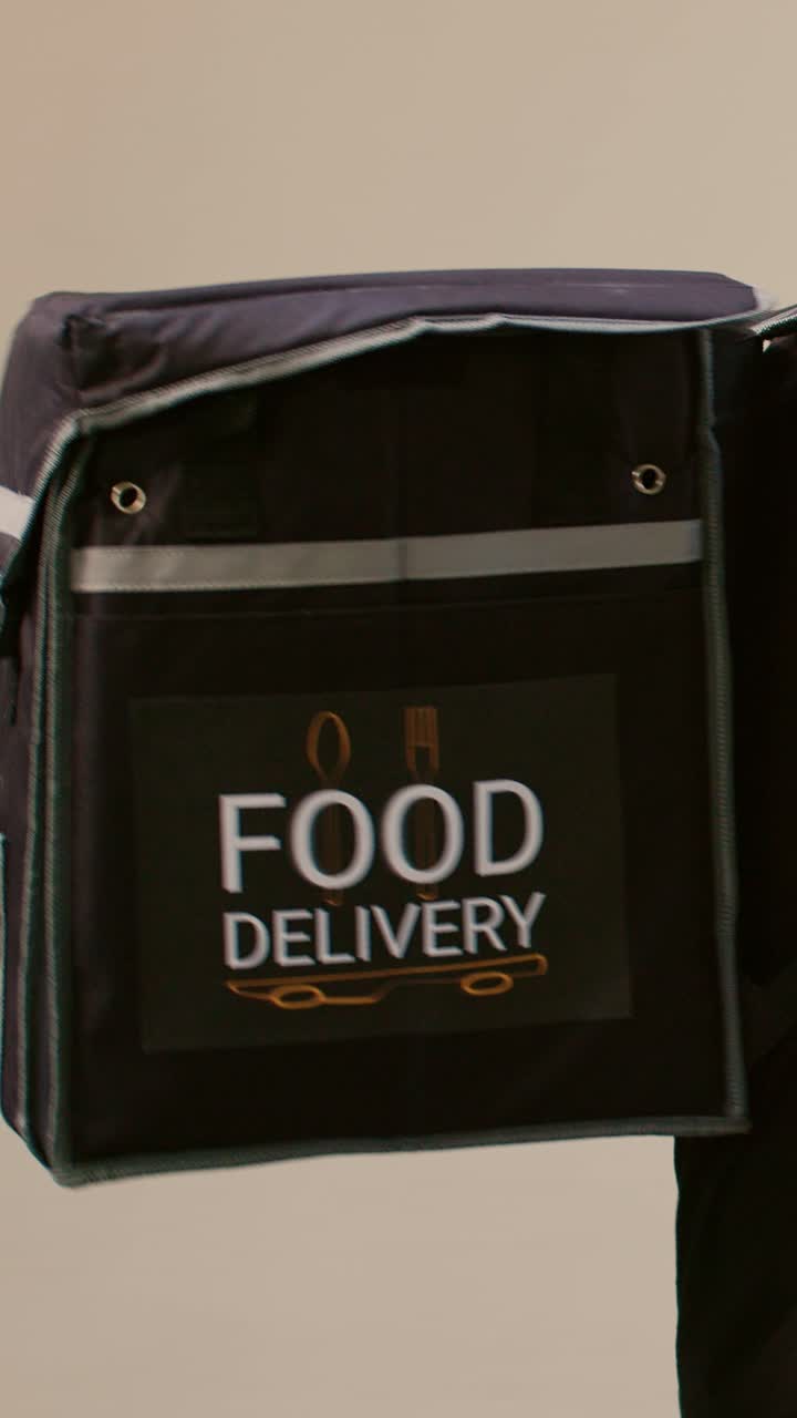 Close-up images of dark objects and a delivery bag