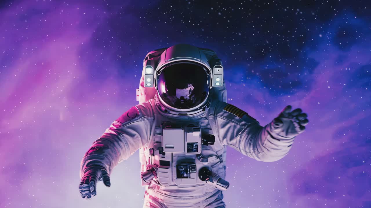 Astronaut in Colorful Nebula with Stars | Premium Stock Video Footage