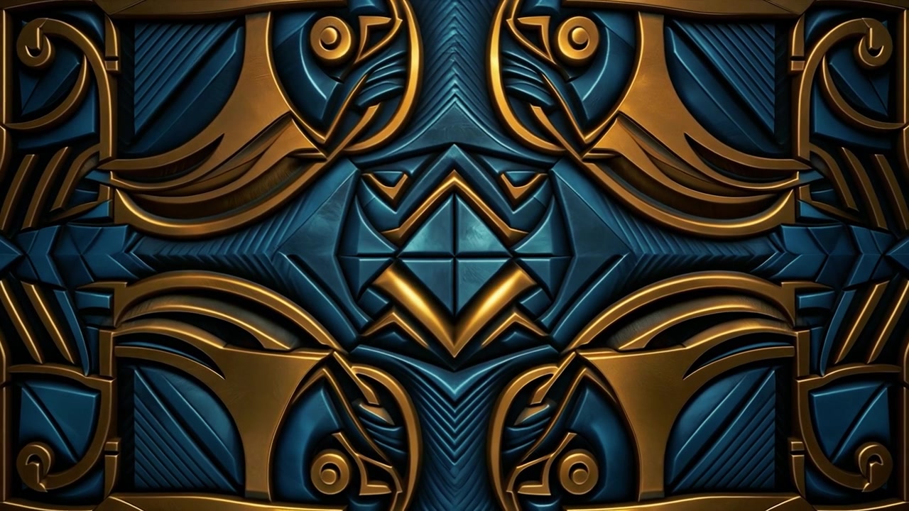 Motivo geometrico astratto con texture metalliche dorate e blu