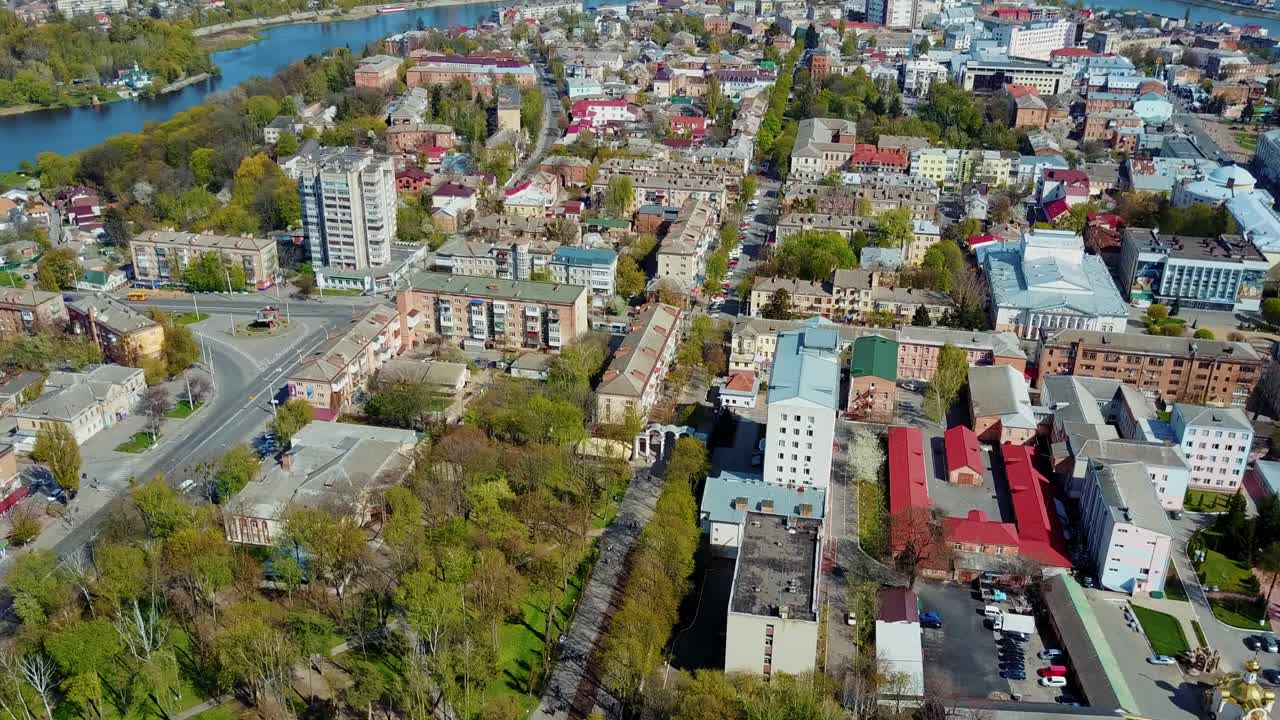 Residential area of city.. Aerial view from flying drone of city architecture