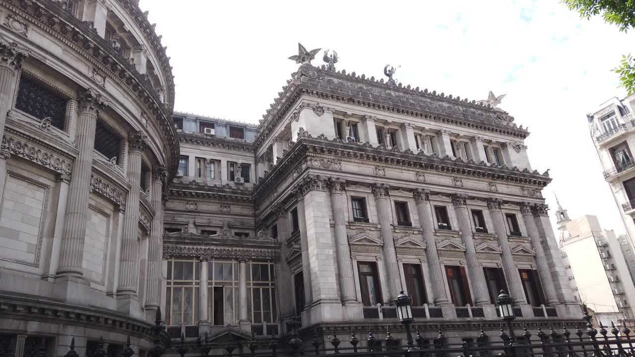 Establishing shot of the National congress building, historic architecture of Argentina