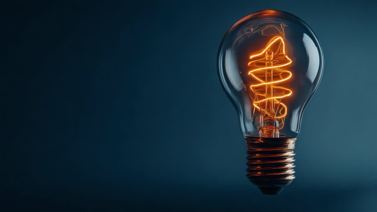 Lampadina illuminata che mostra un intricato filamento a spirale su uno sfondo con gradiente delicato, catturando l'essenza del design moderno e del calore nella luce