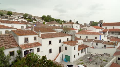 antiguas casas tradicionales con techos de tejas rojas cubiertas de musgo en el castillo de óbidos