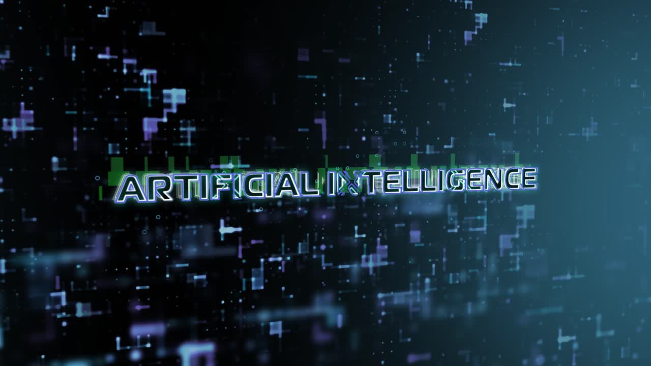 texto de concepto de inteligencia artificial revelar animación con tecnología abstracta digital fondo renderización 3d para ia, aprendizaje automático, tecnología, diseño de movimiento 4k