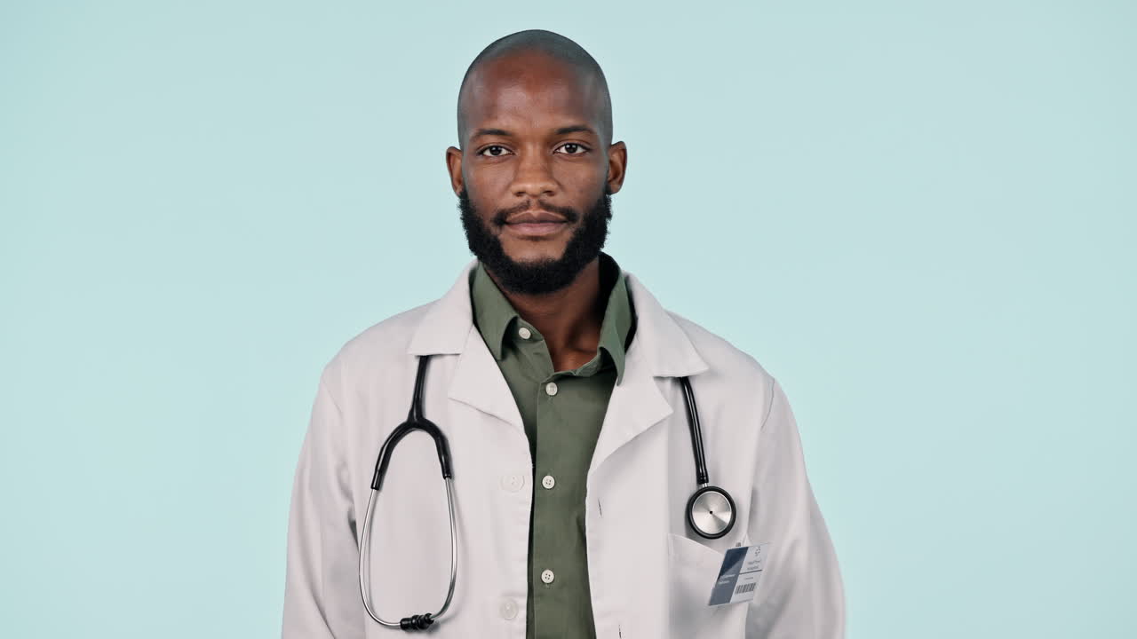 Face, doctor and black man with options