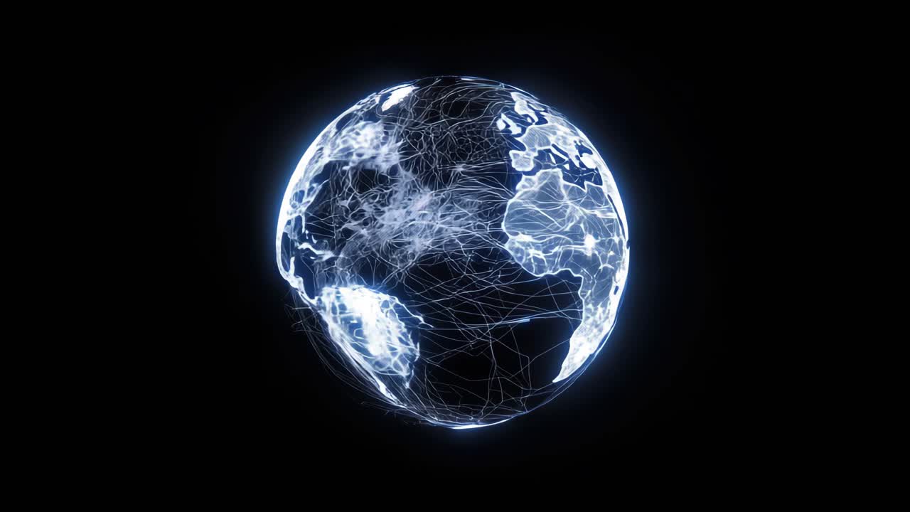 Futuristinen videokonsepti Maapallosta hehkuvilla verkkolinjoilla