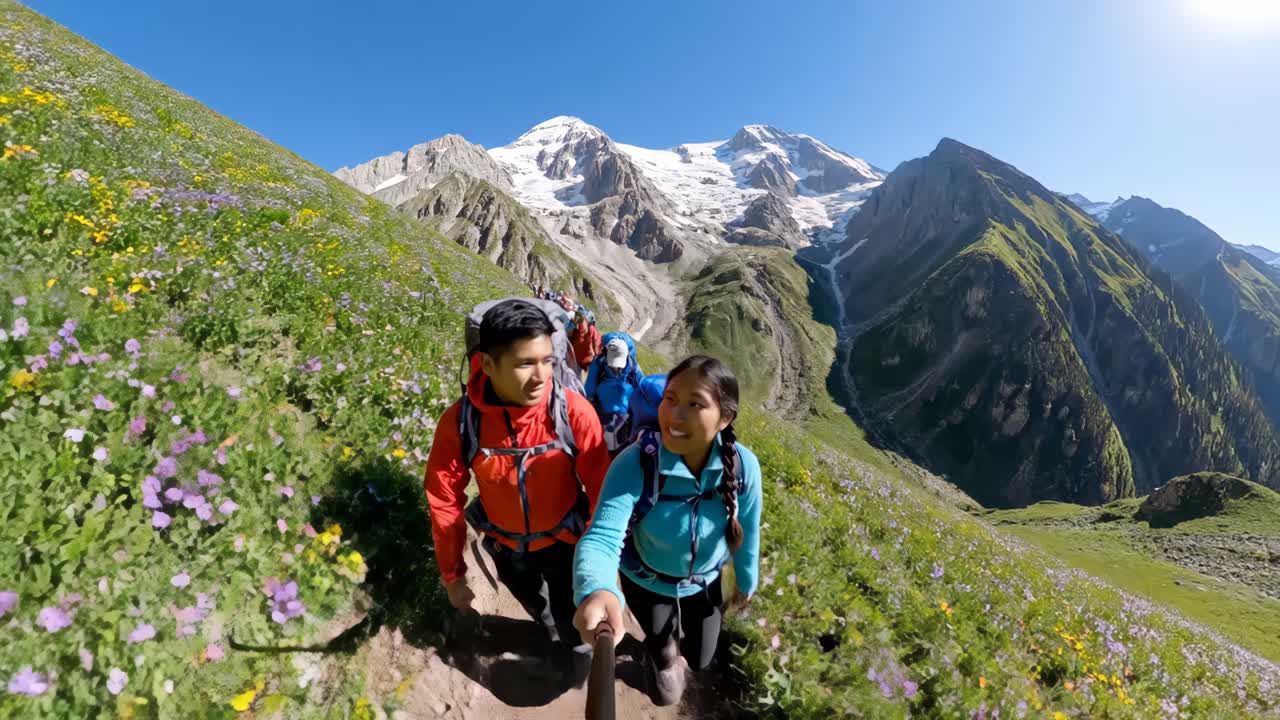 Group of hikers on a mountain trail