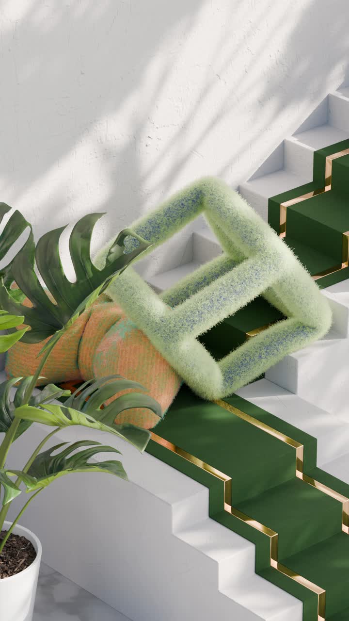Modern Interior with Monstera and Fuzzy Sculpture