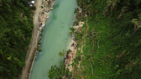 Rechazo-Cinematográfico-De-Un-Dron-Que-Revela-Detalles-Del-Río-Y-Las-Palmeras-En-Cebú,-Filipinas,-Antena,-Asia