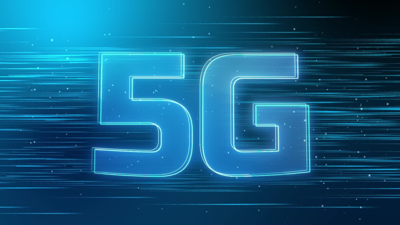 animazione di testo 5g, strisce luminose blu di internet ad alta velocità loop nuovo sfondo.