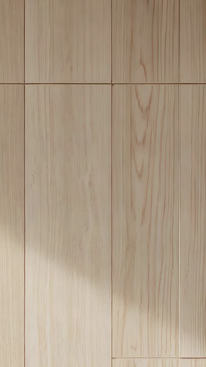 Vertical video: Shifting sun casting soft shadow across wood floor at home, revealing panel seams
