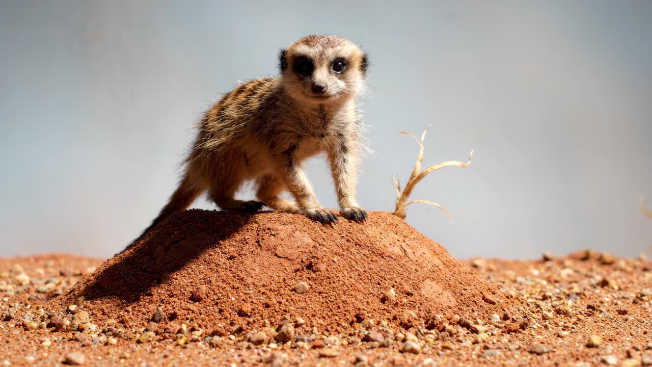 Suricate Emergindo da Toca e Olhando ao Redor no Deserto