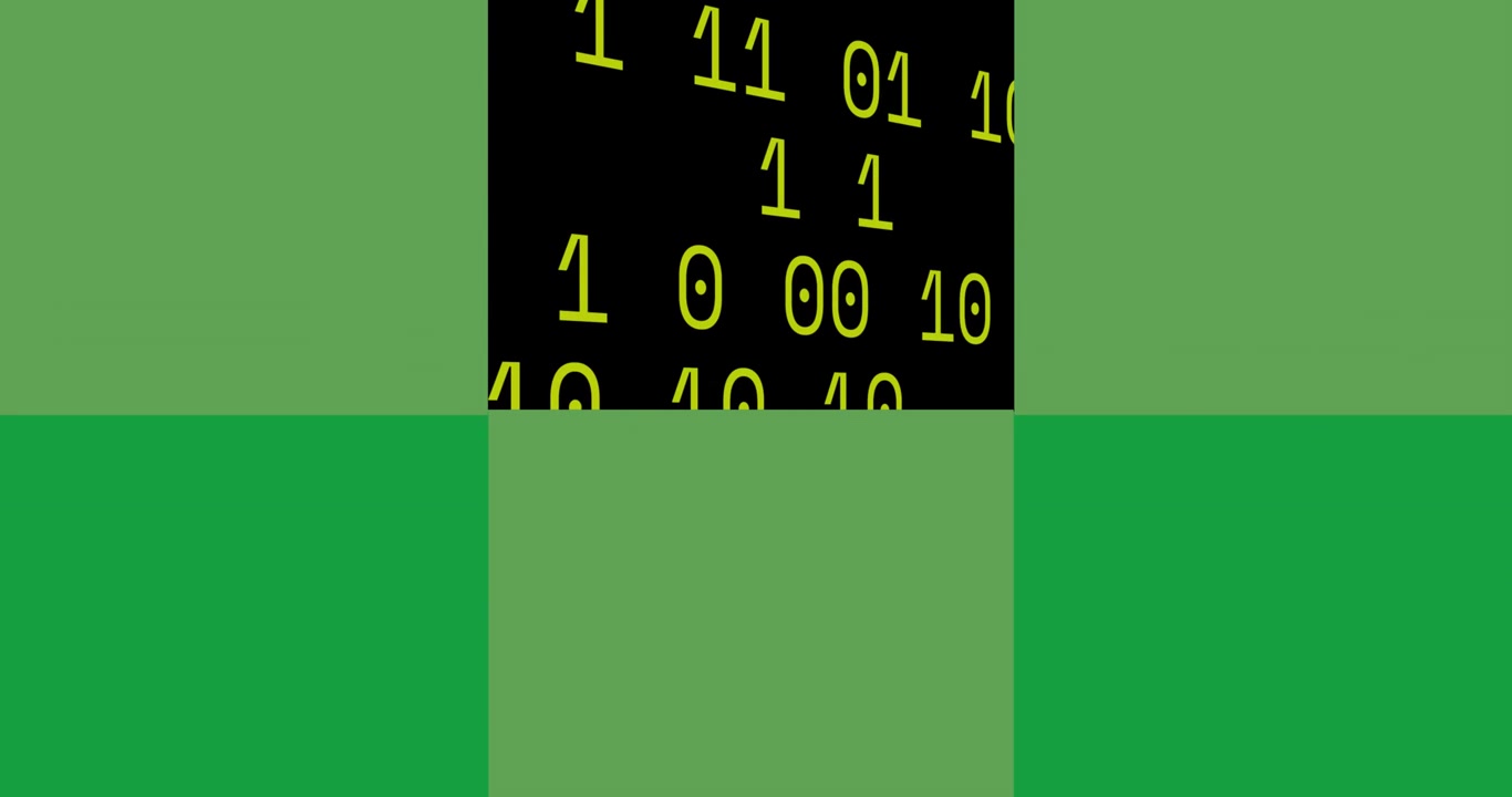 Abstract Digital Background with Shifting Binary Code and Green Geometric Blocks