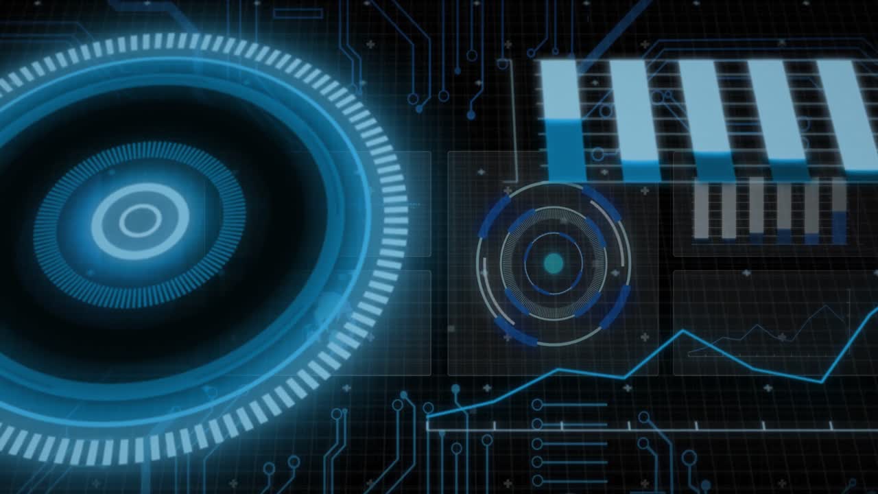 Animation of interface with round scanner, microprocessor connections and data processing