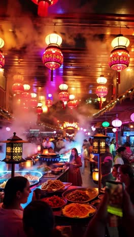 vibrant night market buffet scene