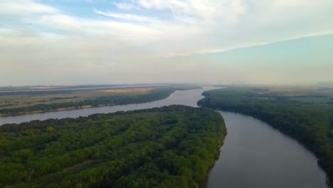 drone shot flying over the isla del puerto near concepción del uruguay in entre ríos, argentina