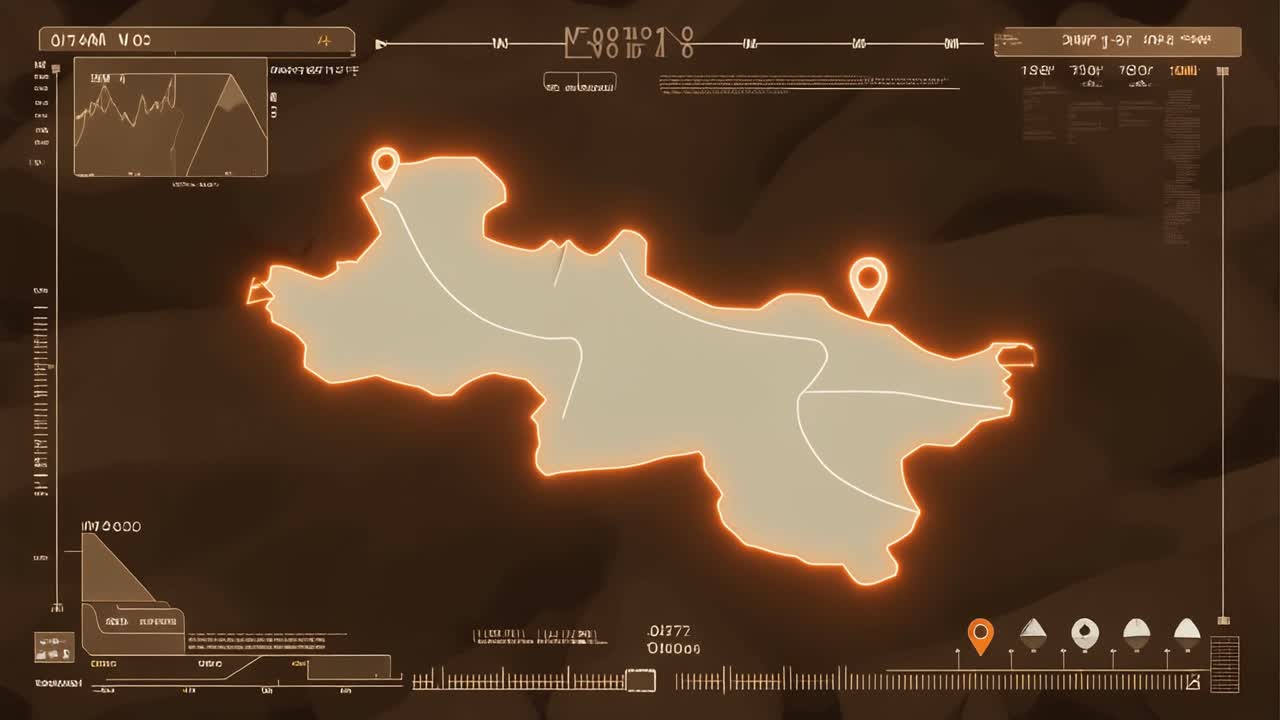 Futuristic Digital Map Interface with Glowing Markers and Data Display