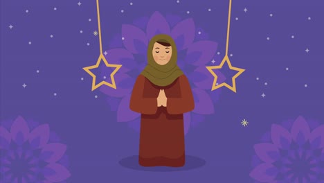 animación de eid mubarak con una mujer musulmana