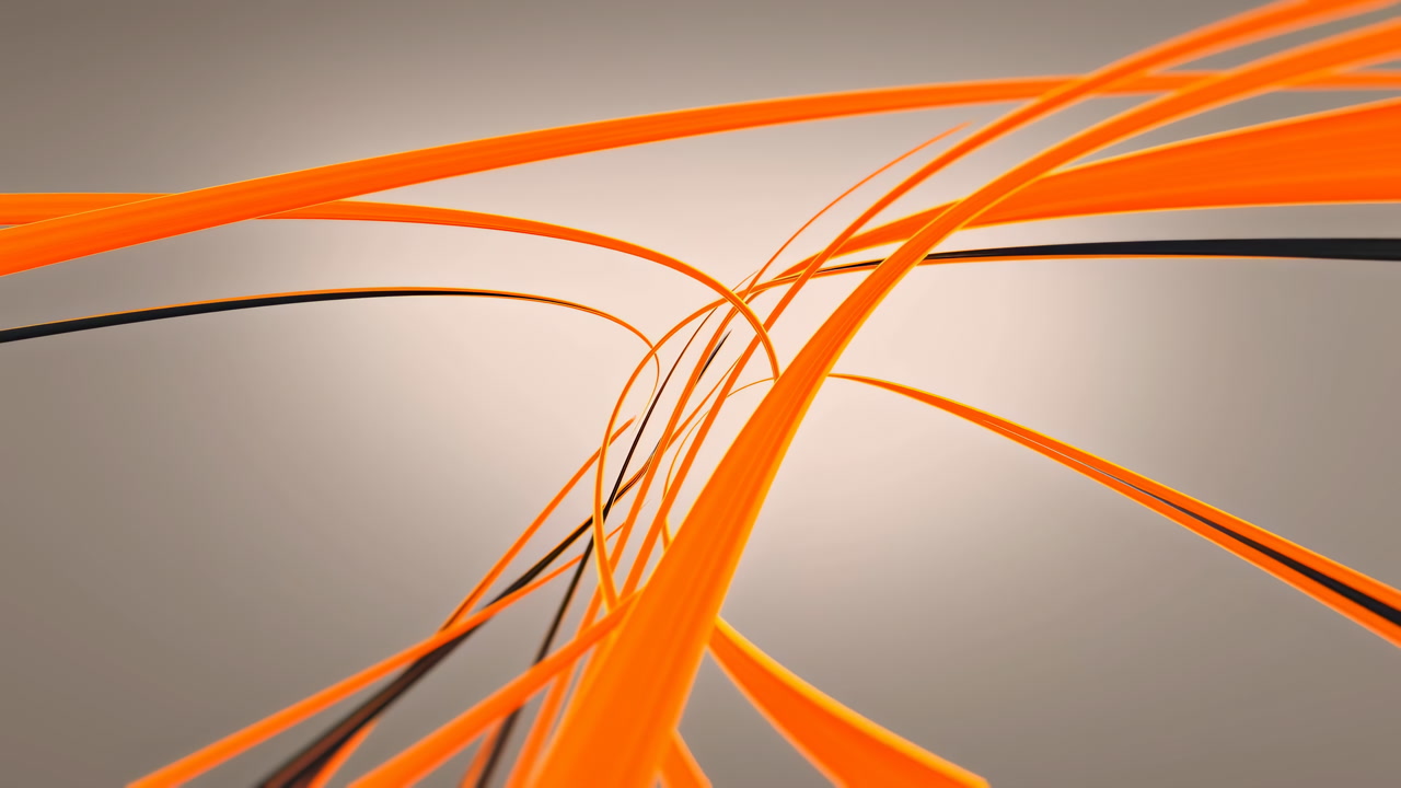 Sweeping Orange Ribbons Across Neutral Gradient Backdrop, Dynamic Curves, Glossy Strokes, Intersecting Lines