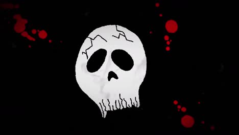 Animation-of-skull-over-red-blots-on-black-background