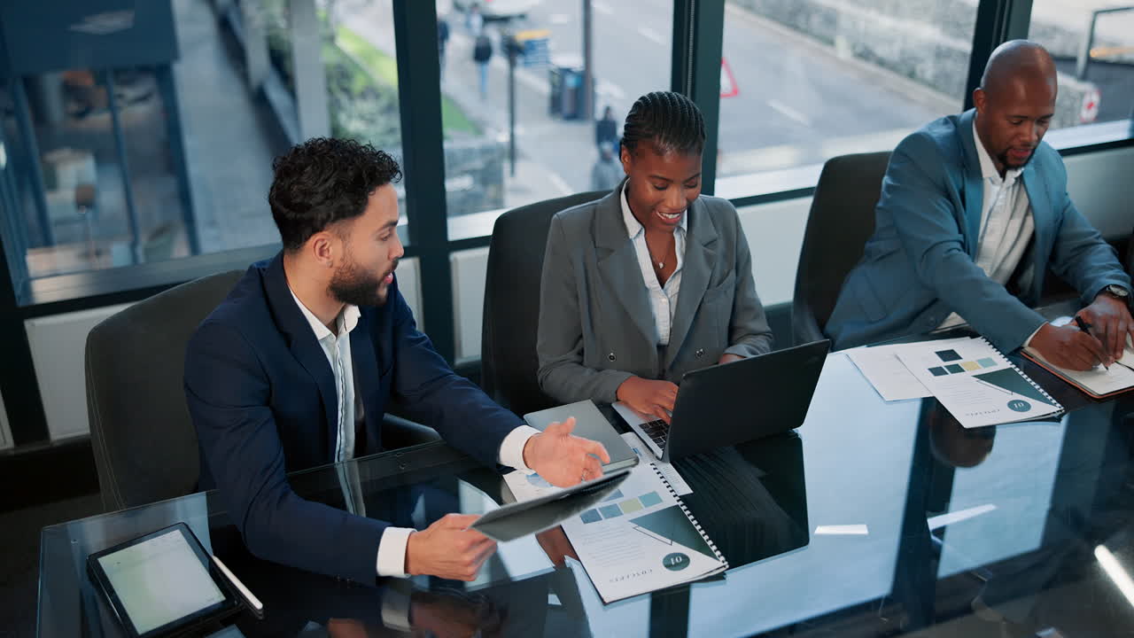 Business meeting with diverse team in a modern office