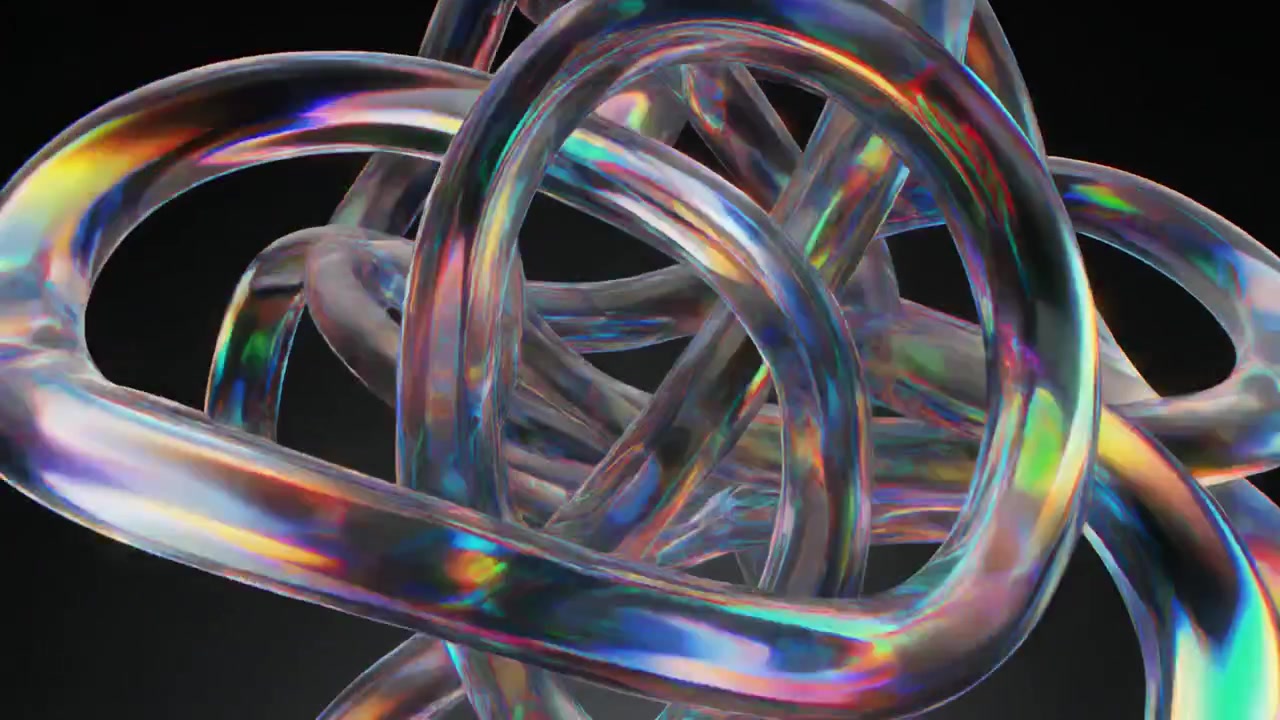 Animação 3D Abstrata de Tubos Transparentes Iridescentes Movendo-se em Loop