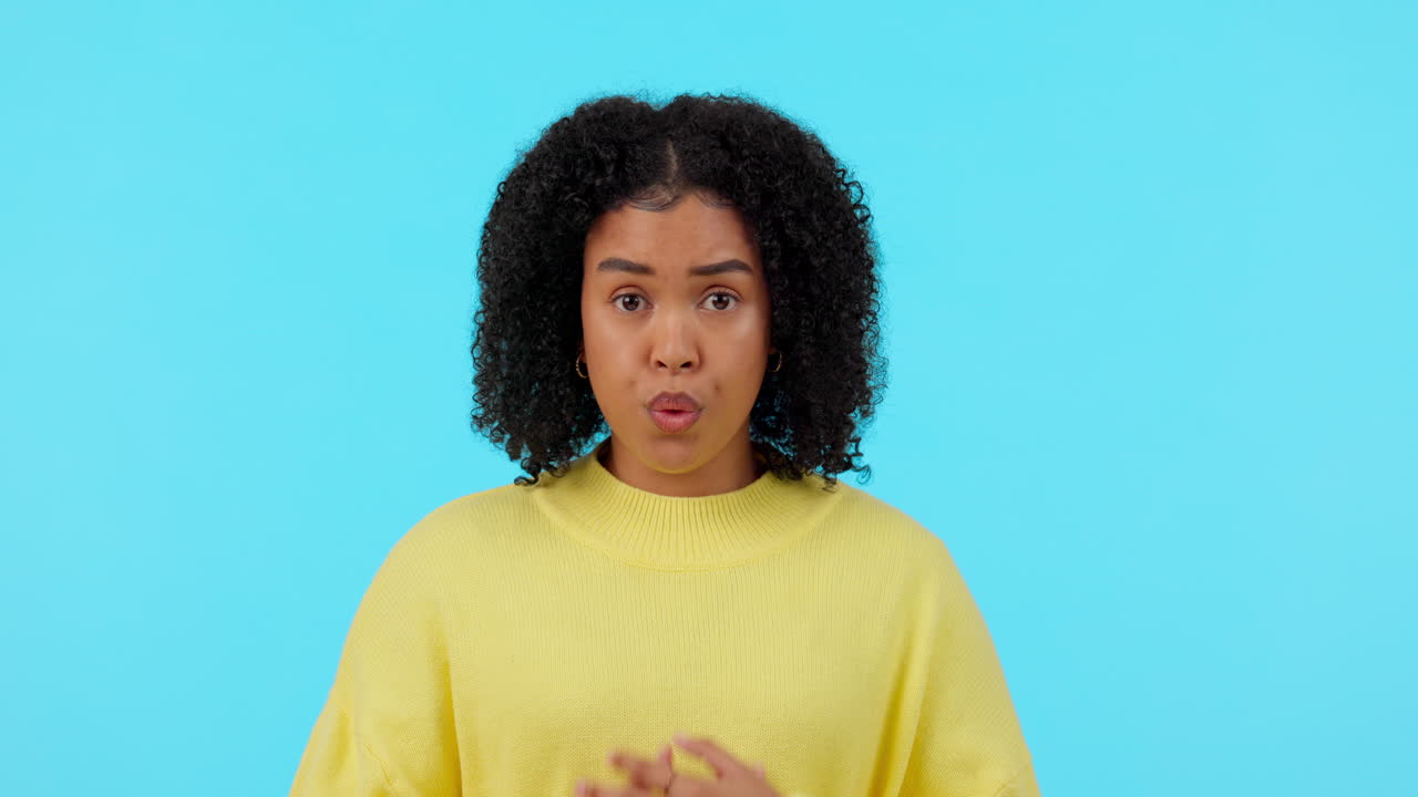 Shock, fear and face of a woman with relief