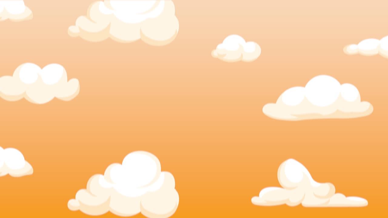 Animation sunset sunrise sky with warm orange clouds moving from down ...