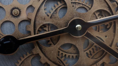 clockwork movement of a clock shows wheels with gears and cogs