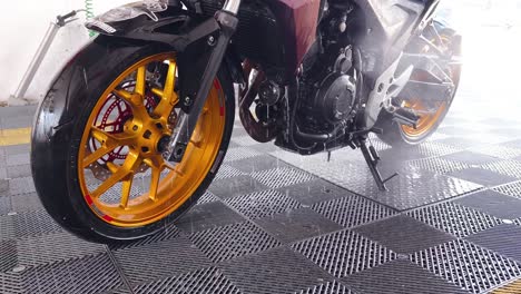 motorcycle washing in a detailing service