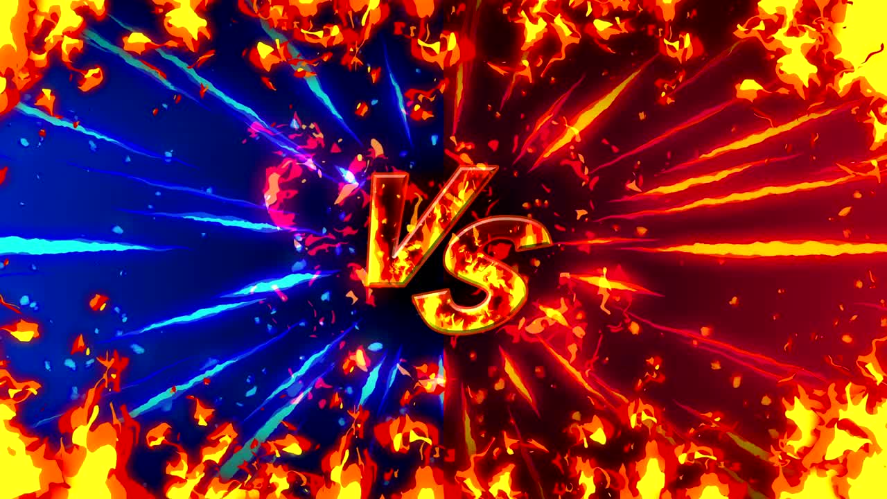 만화 화재 애니메이션. 불꽃 루프 배경. 경쟁. 전투 게임. 아이콘에 대항. 아이콘과 대결.