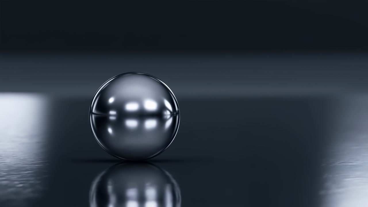 Chrome Sphere Resting On Reflective Surface Polished Metallic Ball Studio Lighting Highlights Mirrorlike