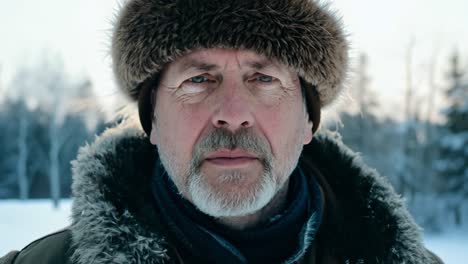 retrato de un hombre barbudo con un sombrero de piel