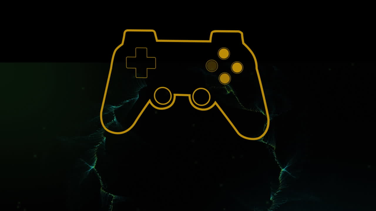 Animation of game controller over abstract pattern against black background