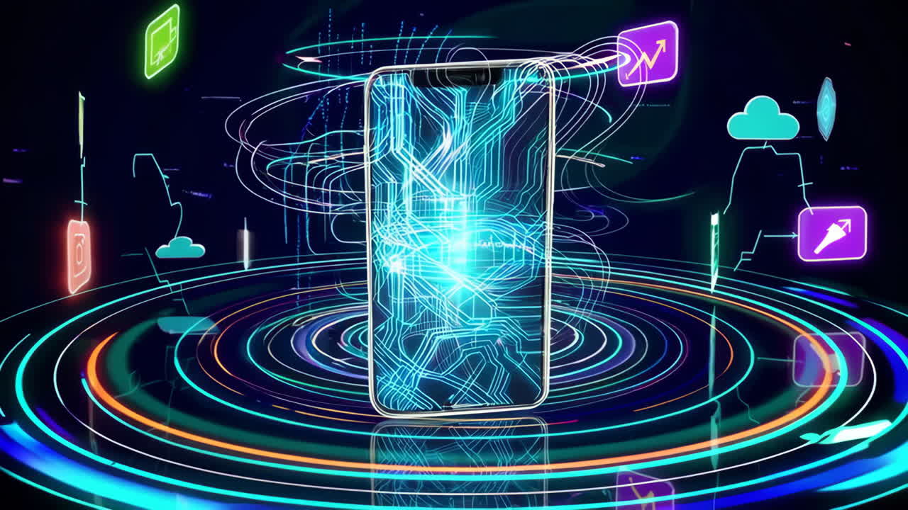 Abstract Digital Network with Smartphone and App Icons