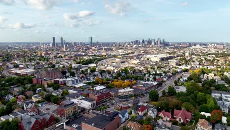 aerial long shot pushing toward boston massachusetts
