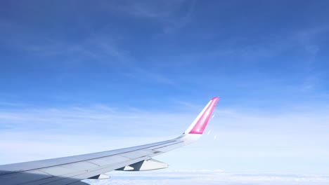 airplane wing and sky view from above